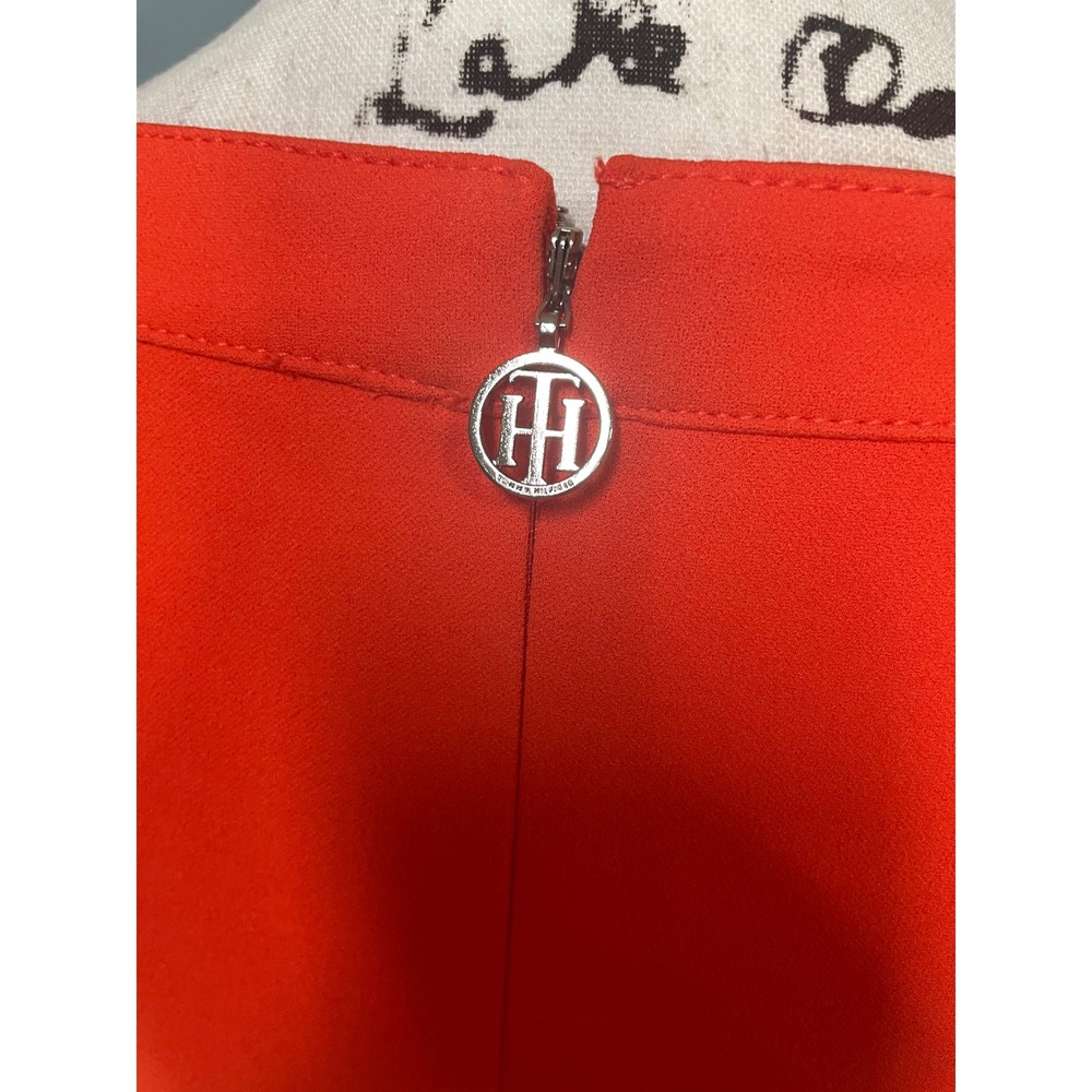 Tommy Hilfiger Midi Dress Womens 10 Orange New Sleeveless Belted A-Line Crepe - Picture 4 of 6